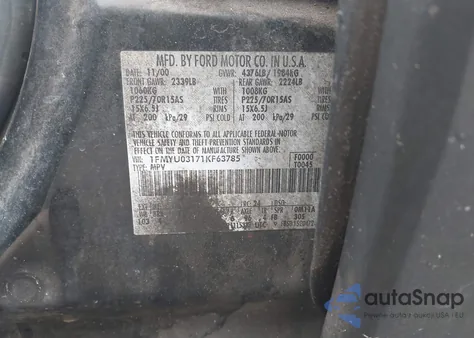 2001 Ford Escape Xlt from USA, damaged, VIN 1FMYU03171KF63785